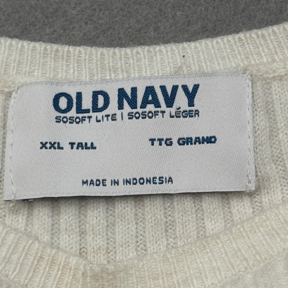 NEW Old Navy Sweater Men's 2XL Tall White SoSoft Lite Ribbed‎ Knit Long Sleeve - Picture 5 of 7